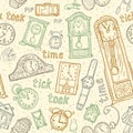 Seamless watches background. Vector time symbols. Hand-drawn illustration.